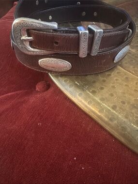 Bill Adler Brown Leather Western Concho Belt with Silver Accents